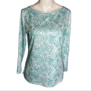 Vineyard Vines Andros Blue Floral Fan Sankaty Boatneck Top Size S